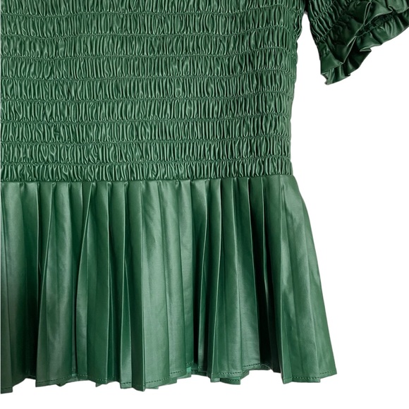 ZARA Faux Leather Peplum Smocked Bodice Top NEW - Picture 8 of 11